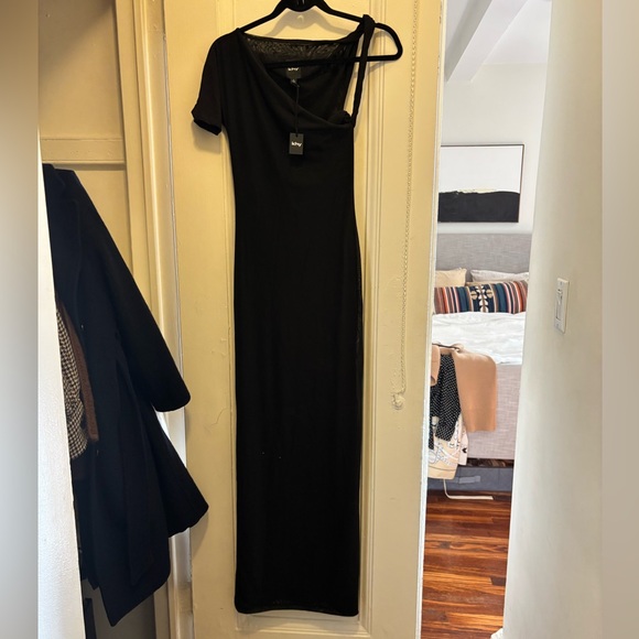 NWT KHY Black Mesh Stretch Twist Maxi Dress - Picture 7 of 10